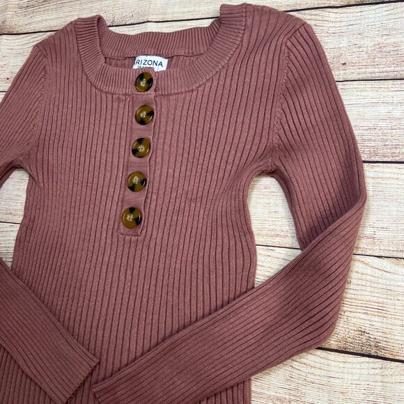 Arizona Jean Co Women's Ribbed Button Front Sweater Medium Dusty Rose Pink - Picture 6 of 9